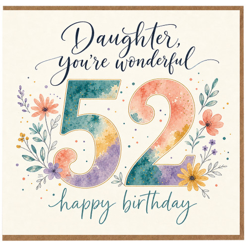 52nd Birthday Card, Happy Birthday Card