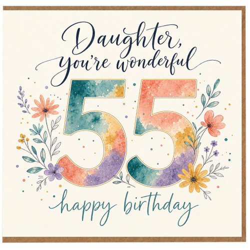 55th Birthday Card, You're Wonderful Happy Birthday Floral Card