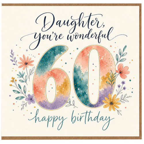 60th Birthday Card, Wonderful Floral 60 Design Happy Birthday Card