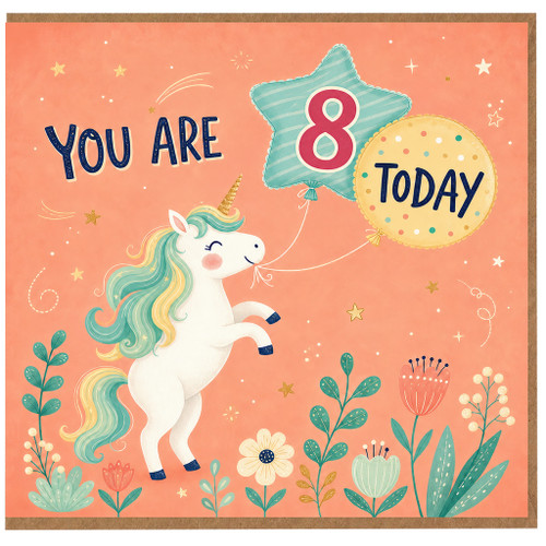 8th Birthday Card, You Are 8 Today Unicorn Card