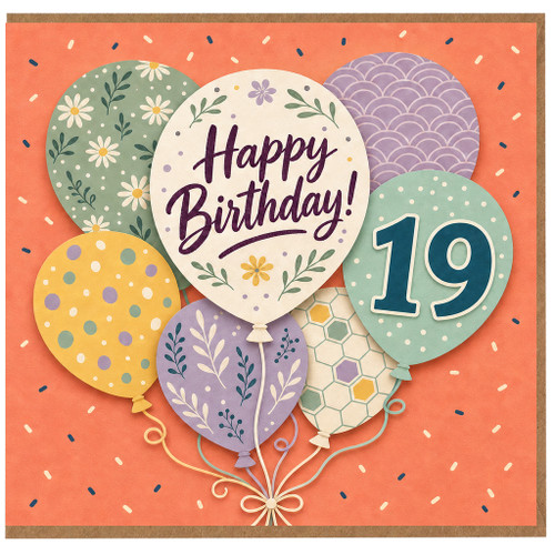 19th Birthday Card, Happy Birthday Balloon Design