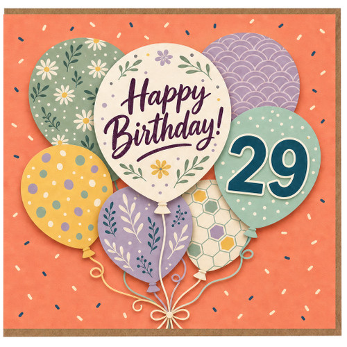 29th Birthday Card, Happy Birthday Balloon Design Card