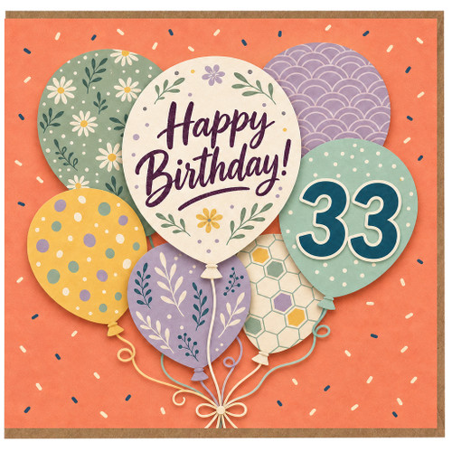 33rd Birthday Card, Happy Birthday Balloon Design Card