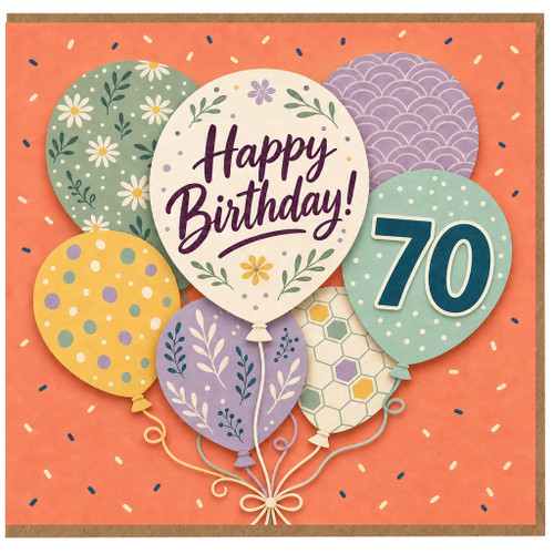 70th Birthday Card, Happy Birthday Balloon Floral Design