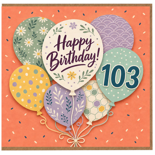 103rd Birthday Card, Happy Birthday Balloon Design