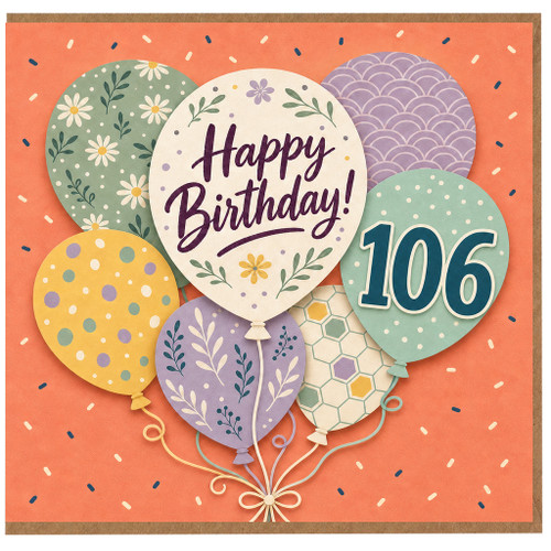 106th Birthday Card, Happy Birthday Balloon Design