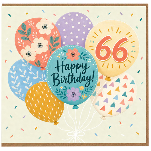 66th Birthday Card, Happy Birthday Balloon Design