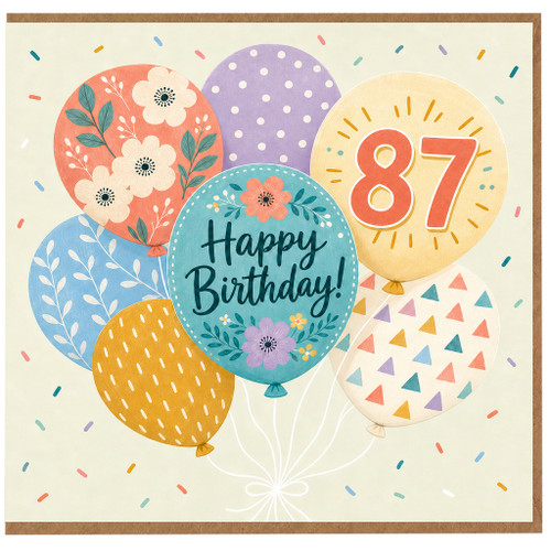 87th Birthday Card, Floral Balloon Happy Birthday Card