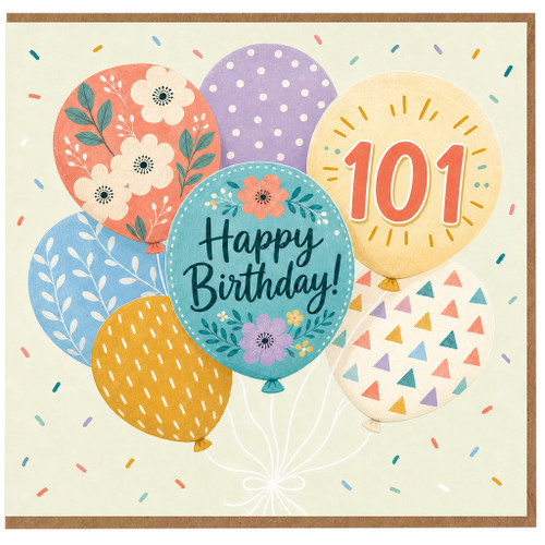 101st Birthday Card, Happy Birthday Balloon Design