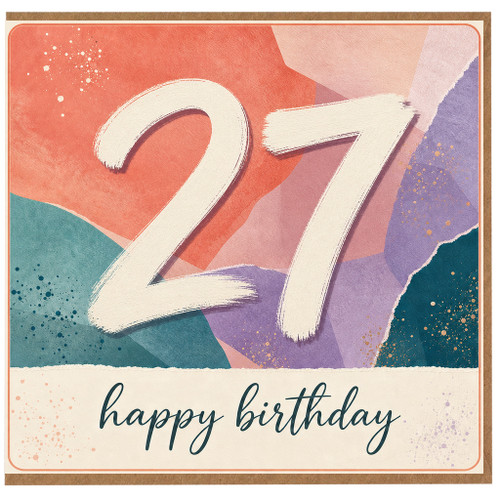 27th Birthday Card, Colourful Abstract Happy Birthday Design