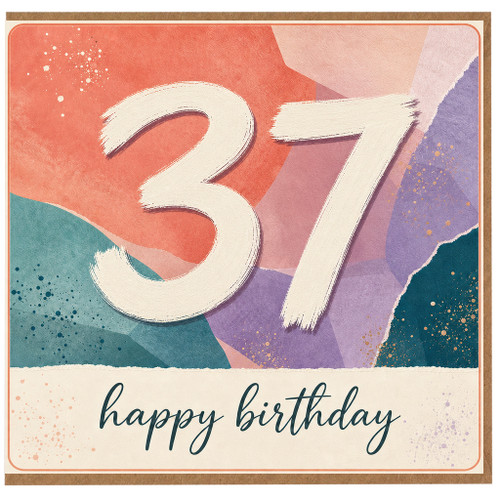 37th Birthday Card, Happy Birthday Colourful Abstract Design