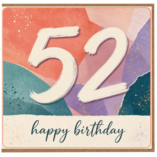 52nd Birthday Card, Colourful Happy Birthday Card for 52 Year Old