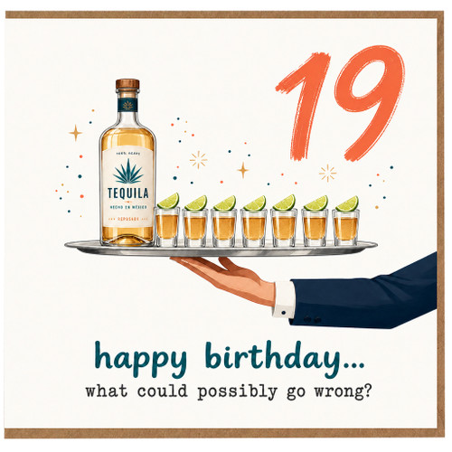 19th Birthday Card, Funny Tequila Birthday Card with Happy Birthday Message