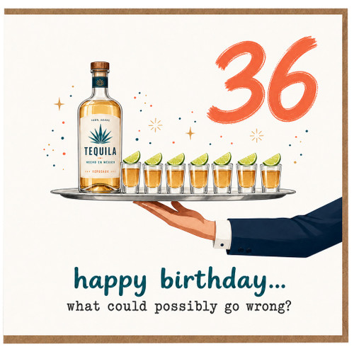 36th Birthday Card, Funny Tequila Birthday Card for Him or Her, Happy Birthday Party Card