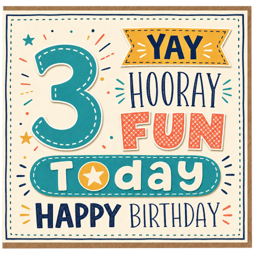 3rd Birthday Card, 3 Today Happy Birthday Card