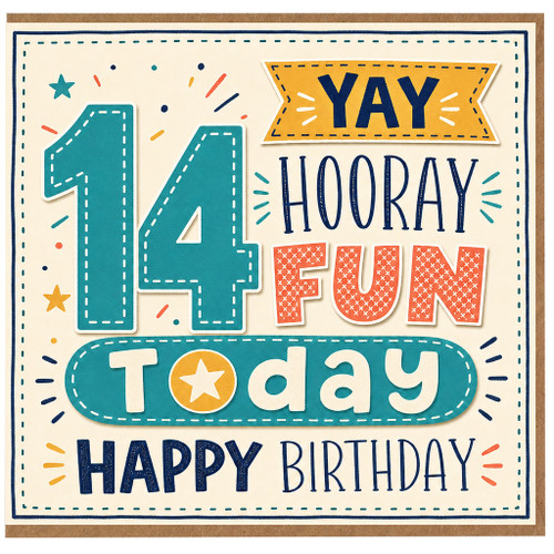 14th Birthday Card, Happy 14th Birthday Card, Yay Hooray Fun Today Birthday Card