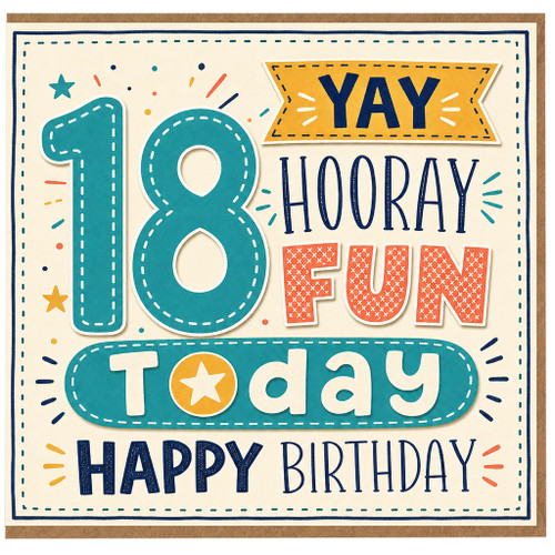 18th Birthday Card, YAY Hooray Fun Happy Birthday Card