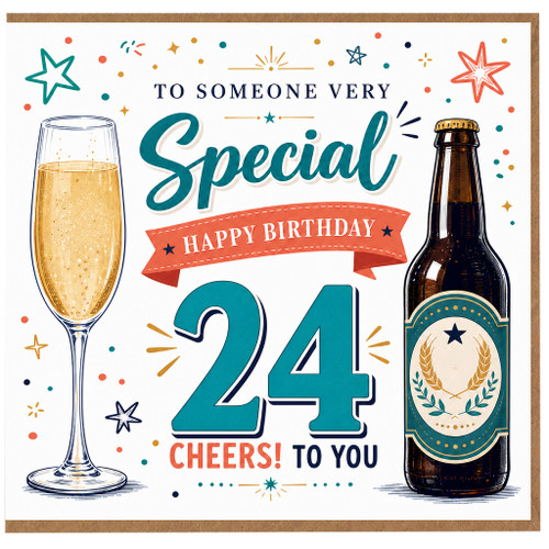 24th Birthday Card, Special Happy Birthday Cheers to You Card