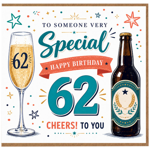 62nd Birthday Card, Cheers to You Birthday Card