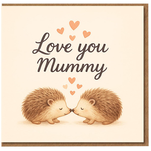 Love You Mummy Hedgehog Mother's Day Card - Cute Nose-to-Nose Hedgehogs with Hearts - From Son or Daughter - Mum Card for Mother's Day or Birthday
