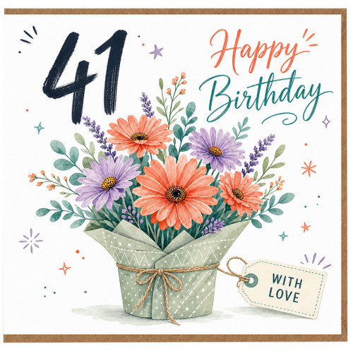 41st Birthday Card, Floral Bouquet Happy Birthday Card With Love