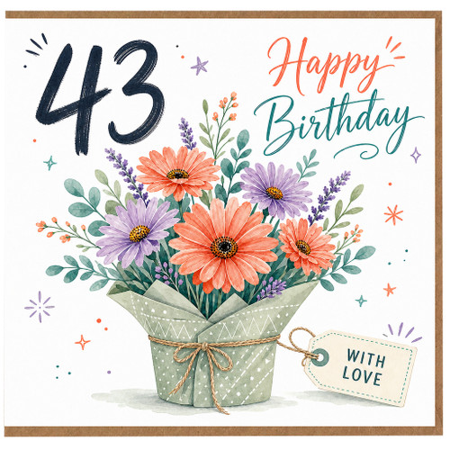 43rd Birthday Card, Happy Birthday Floral Card With Love