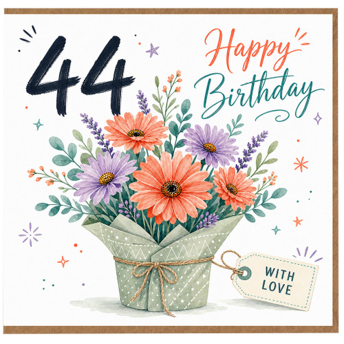 44th Birthday Card, Floral Happy Birthday Card