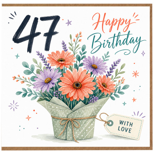 47th Birthday Card, Floral Bouquet Happy Birthday Card With Love