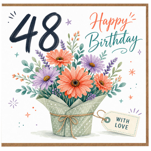 48th Birthday Card, Floral Happy Birthday Card With Love
