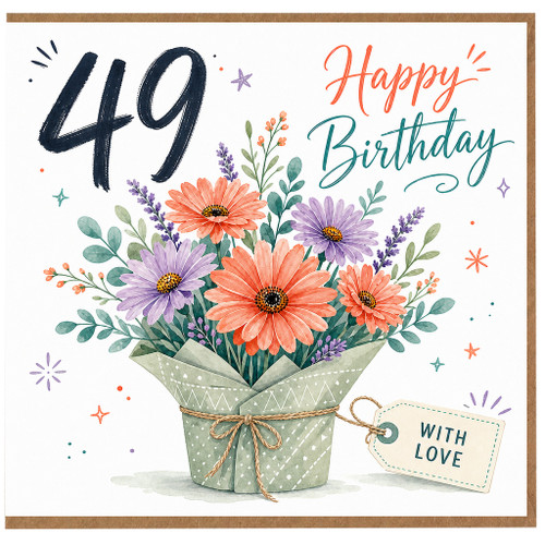 49th Birthday Card, Happy Birthday Floral Card, With Love Bouquet Design