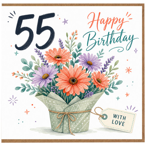 55th Birthday Card, Happy Birthday Floral Card With Love