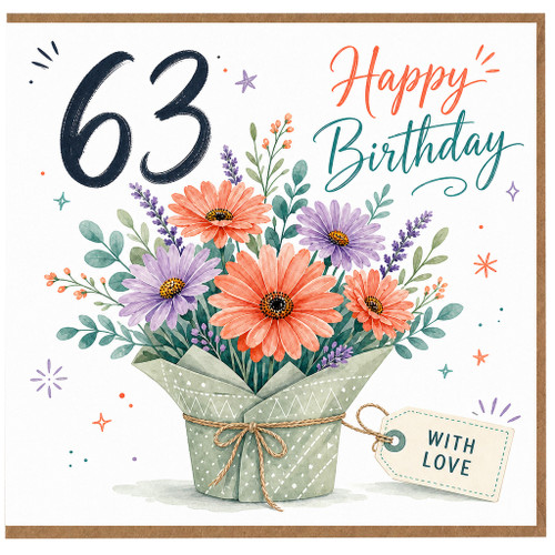 63rd Birthday Card, Happy Birthday Floral Card With Love