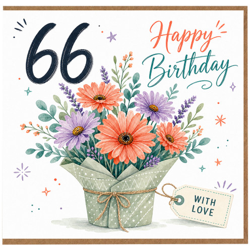 66th Birthday Card, Floral Bouquet Happy Birthday Card With Love