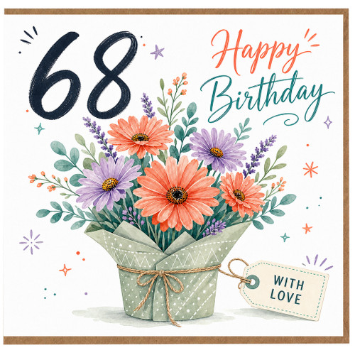 68th Birthday Card, Happy Birthday Floral Bouquet Card With Love
