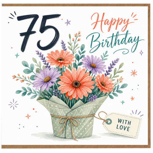 75th Birthday Card, Floral Happy Birthday Card