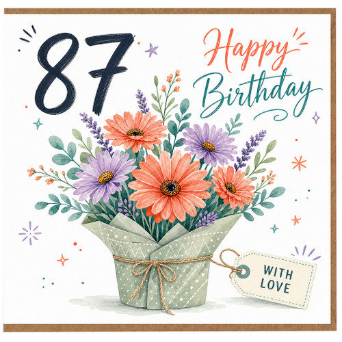 87th Birthday Card, Floral Happy Birthday Card With Love
