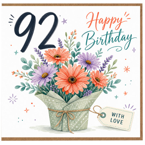 92nd Birthday Card, Happy Birthday Floral Card