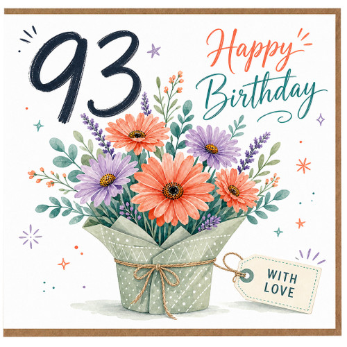 93rd Birthday Card, Happy Birthday Floral Card With Love