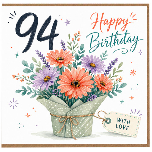 94th Birthday Card, Floral Happy Birthday Card With Love