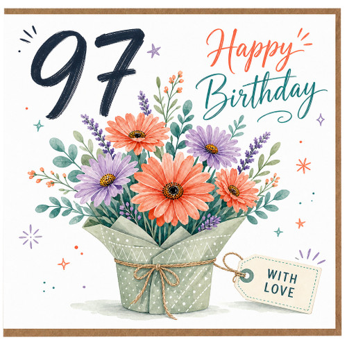 97th Birthday Card, Floral Happy Birthday Card With Love