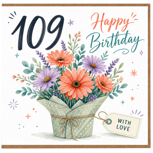 109th Birthday Card, Happy Birthday Floral Bouquet Card
