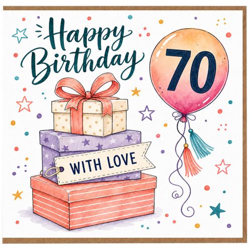 70th Birthday Card, Happy Birthday With Love Card
