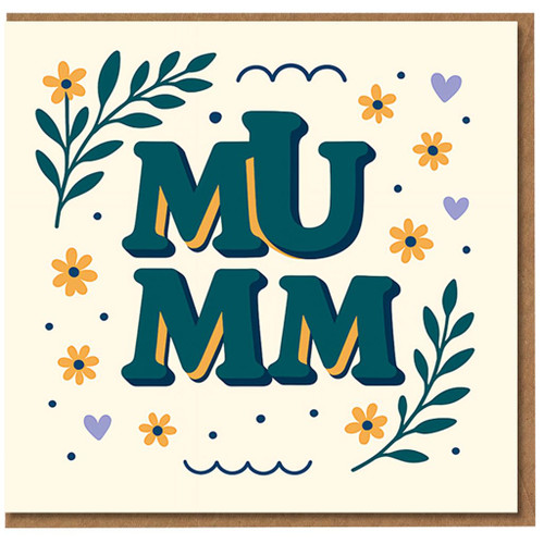 Mum Mother's Day Card - Bold Typographic 'MUM' with Floral Hearts on Cream - Card for Mum from Daughter or Son