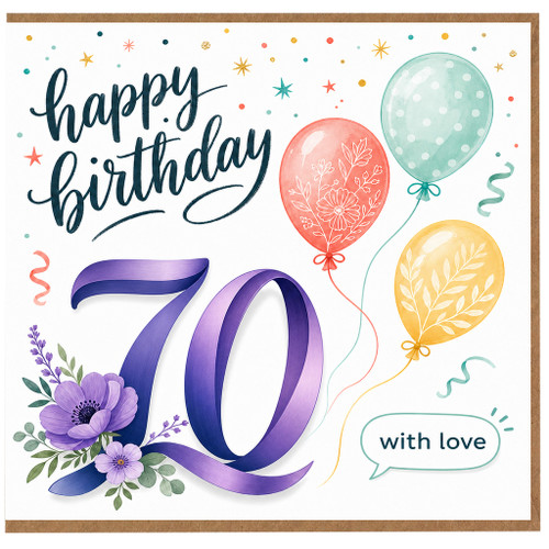 70th Birthday Card, Happy Birthday Floral Balloon Card With Love