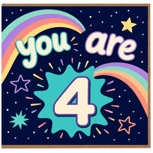 4th Birthday Card, You Are 4 Rainbow Stars Design