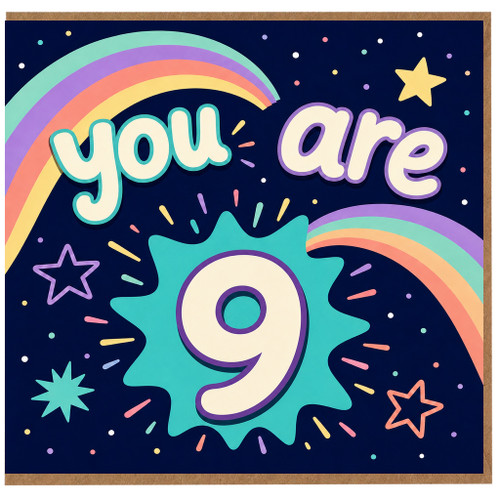 9th Birthday Card, You Are 9 Rainbow Stars Celebration Card