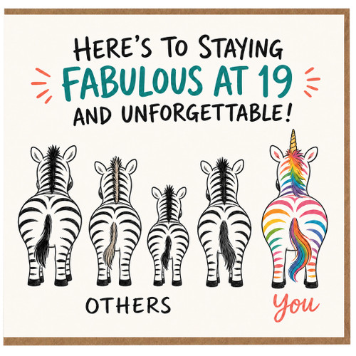 19th Birthday Card, Funny Fabulous at 19 Zebra Card