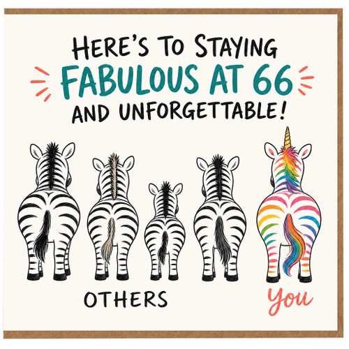 66th Birthday Card, Funny Zebra Unicorn Design