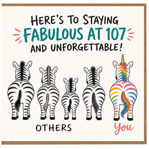 107th Birthday Card, Fabulous at 107 Funny Birthday Card