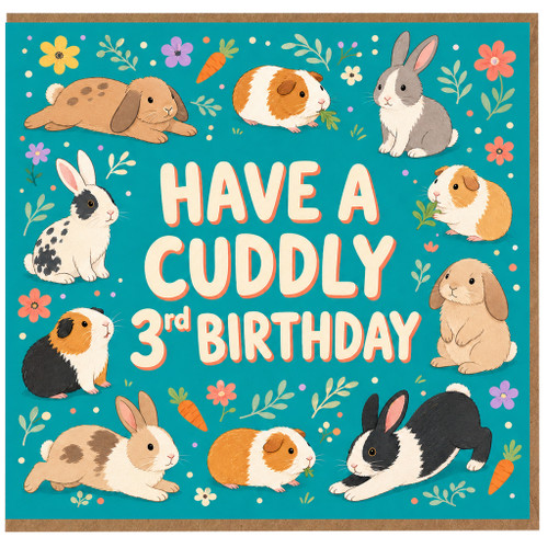 3rd Birthday Card, Cute Rabbit Birthday Card